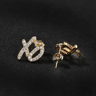 Hip Hop Bling Iced Out Zircon Xo Letter Stud Earrings for Men Women Personalized Rock Party Jewelry Gift