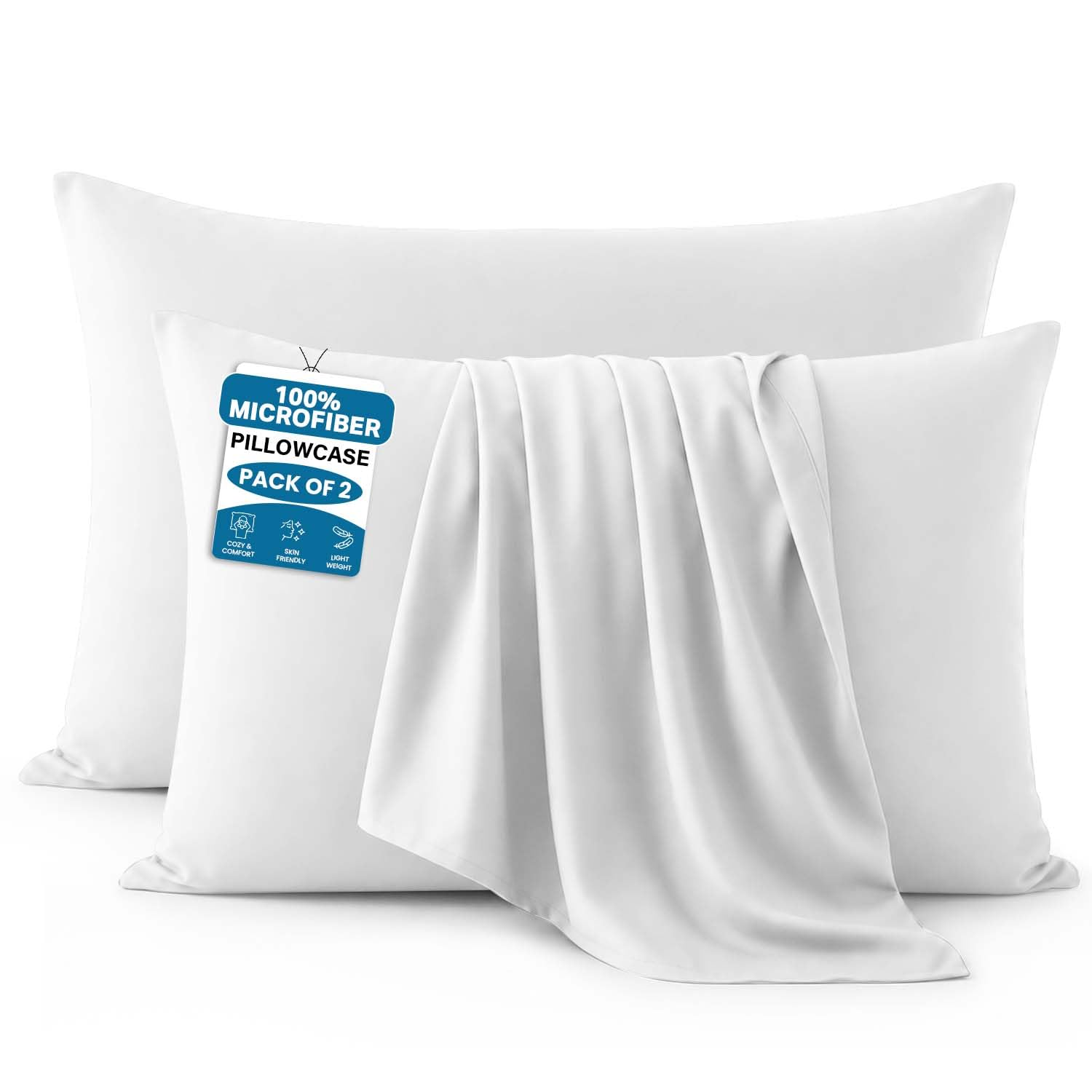 Moonlight Bedding White Pillow Cases 2 Pack (50 x 75cm) Microfibre