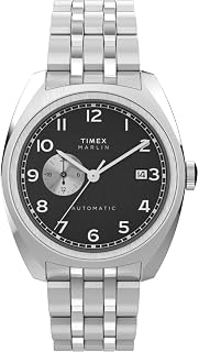 Timex MARLIN Men's Watch Silver Plated Stainless Steel Case Automatic Mechanical Movement Black Dial Black Plated Steel Bracelet with Deployant Clasp 5 ATM