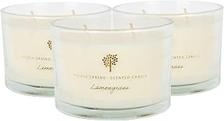 Nicola Spring Lemongrass Scented Candle - 350g - Pack of 3-38 Hour Burning Time Natural Soy Wax Double Wick Candles Relaxing Fragrance Aromatherapy Gift Set