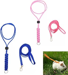 Quhoxdye 2pcs Figure 8 Harness and Leash with Reflective Strap and Bell for Ferrets, Chinchilla and Hamster Small Animal Harness，Harness Sets for Ferrets Rat Bearded Small Animal (Blue + Pink)