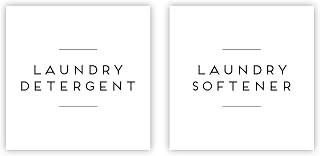 Set of 2 Labels Laundry Detergent & Laundry Softener, White Square Labels for your Own Bottles, Jars, Waterproof, Minimalist Labels for Home Organisation