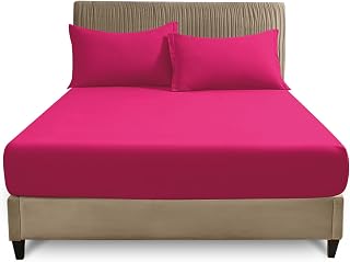 GC GAVENO CAVAILIA Plain Fitted Sheets - Easy Care Polycotton 25cm Deep Fitted Sheets - Breathable, Anti Allergic Bottom Sheets - Elastic Corner Bed Sheet Super King Size - Fuchsia - 180 x 200 cm