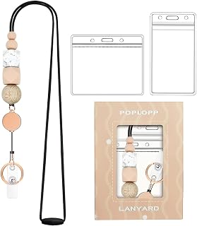 Retractable Lanyards for ID Badges and Keys with 2 Waterproof Card Holders | Cute Breakaway Teacher Lanyard with Badge Holders and Reels, Durable Silicone Beaded Lanyard for Women, Nurses, Office