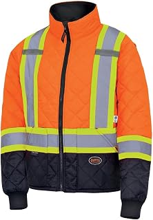 Pioneer Hi Vis Work Jacket for Men - Class | Orange High Vis Reflective Safety Jacket - Quilted Freezer Jacket - Pockets