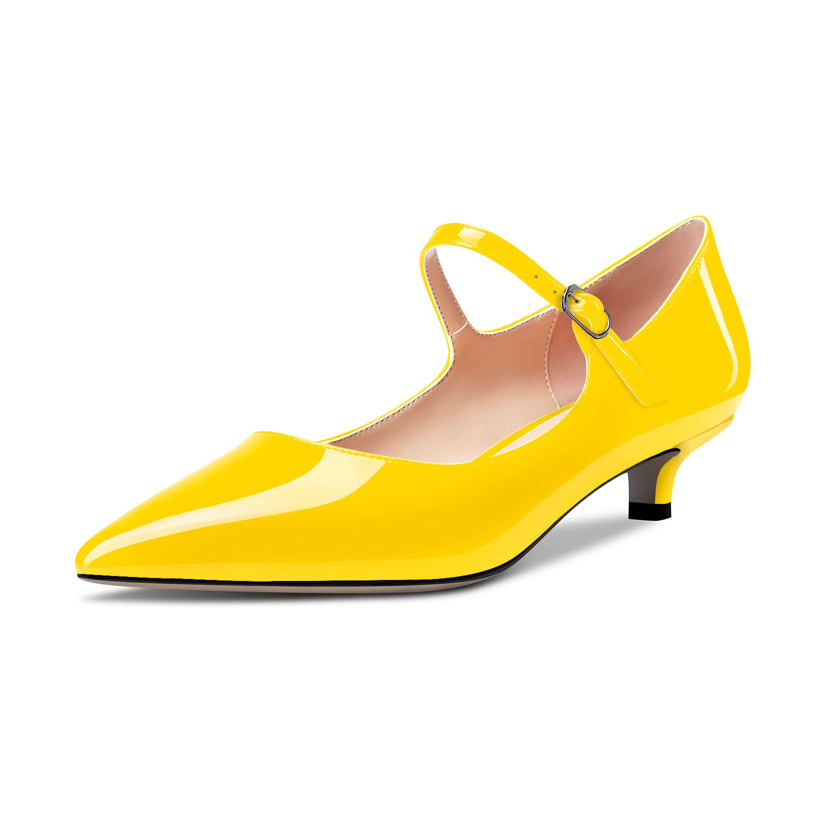 Aachcol Women's Mary Jane Kitten Low Heel Pumps Pointed Toe Slip-on Dress Shoes 