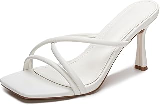 Women Square Open Toe Strappy Slip On High Heels Sandals