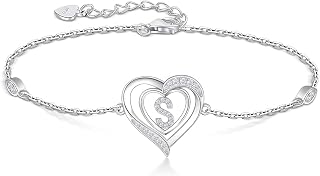 RIVIKO Heart Initial Bracelets for Women,925 Sterling Silver Letter Bracelets, Personalized Charm Alphabet Jewelry Valentines Christmas Mother’s Day Birthday Gifts for Women Friend Her Mom Wife Lady
