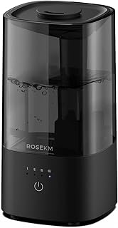 ROSEKM 2L Cool Mist Humidifier for Bedroom and Plants, Quiet, Black | All-Night Mist, Quiet Comfort, Up to 24H on Low, 4 Mist Levels, Auto-Dimming Indicator, Filter-Free, Low-Water Auto Shutoff
