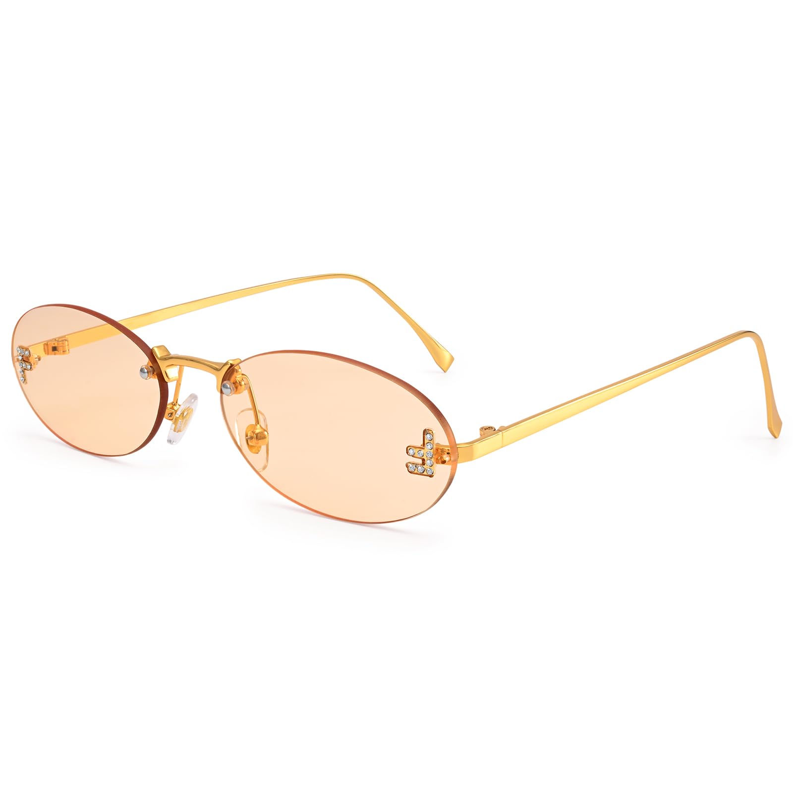 Dollger Trendy Rimless Oval Sunglasses Women Men Retro Y2K Glasses Small Diamond