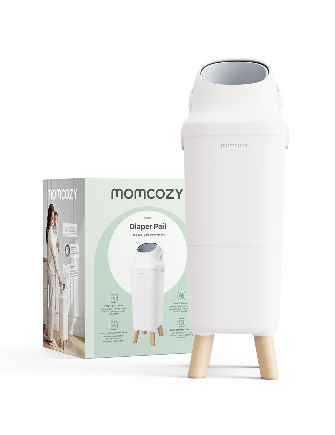 Momcozy Triple-Seal Diaper Pail with Odor Locking, Ergonomic Height Design | Fit