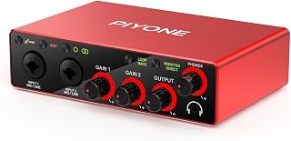 PIYONE Audio Interface, 2X2 24-bit/192kHz Interface for High-Fidelity, Studio Quality PC/Mac/iOS Recording, XLR/TRS Combo Input, Monitor Mix/Loopback Function, One-Cable Setup(Alloy Red)