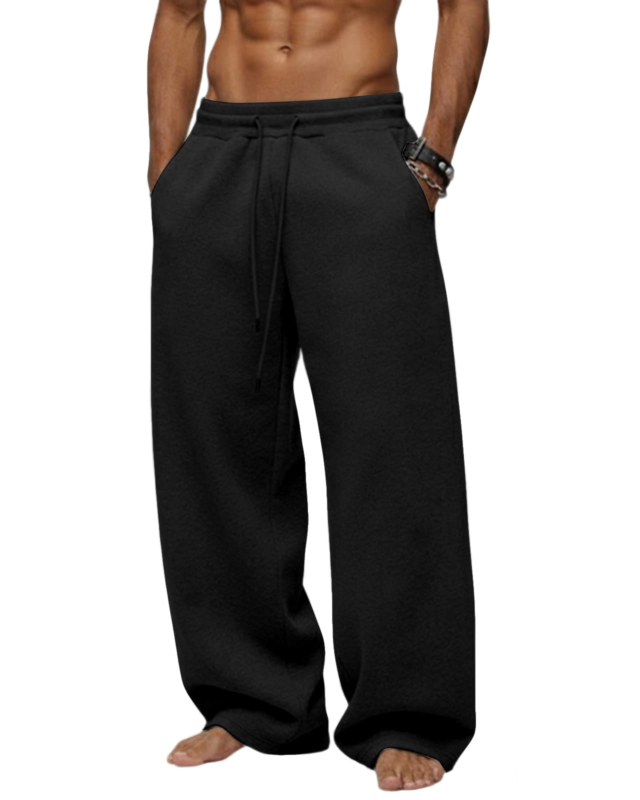 Men's Baggy Sweatpants Wide Leg Fleece Lounge Joggers with Deep Pockets | Soft 6