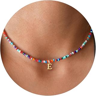 Yoosteel Stocking Stuffers for Kids Teen Girl Gift, Beaded Initial Necklace | Boho Initial Necklace, Cute Choker Letter Necklace for Girls Women, Kids Jewelry for Girls, Christmas Girl Birthday Gifts