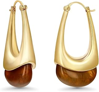 Gold Chunky Dangle Hoop Earrings for Women Long Oval Statement Earrings Vintage Thick Huggies Hoop Earrings Handmade Exaggerated Irregular Trendy Bohemian Jewelry Gifts