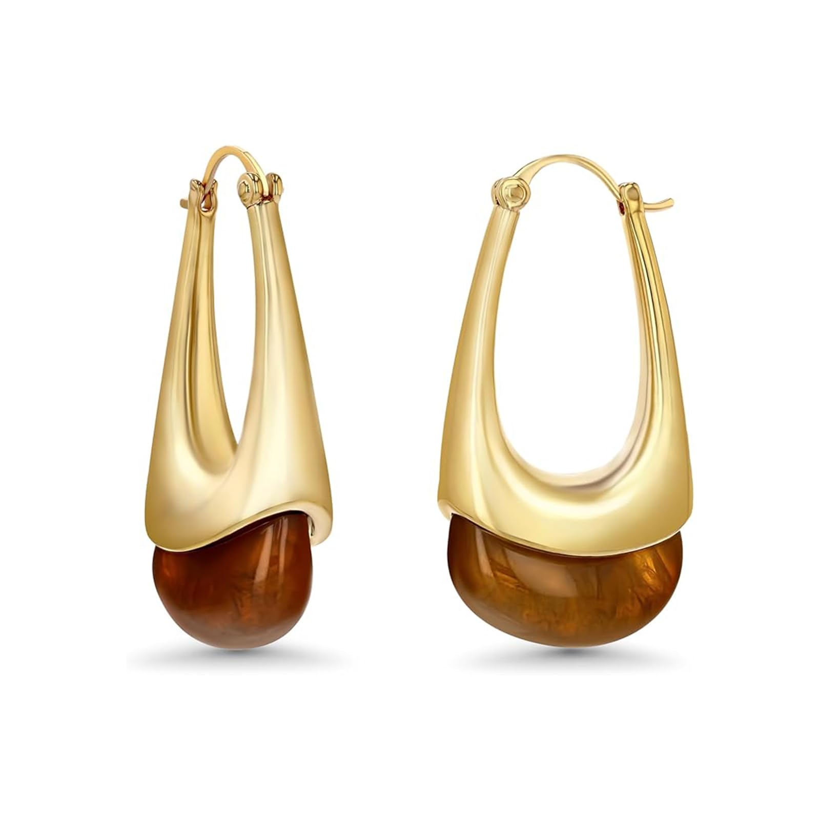 Gold Chunky Dangle Hoop Earrings for Women Long Oval Statement Earrings Vintage 