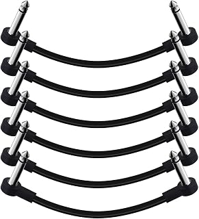 SONICAKE 6 Inch Guitar Patch Cable Guitar Effect Pedal Cables | Noiseless 1/4" Right Angle TS Mono Cords for Effect Pedals Black 6 Pack