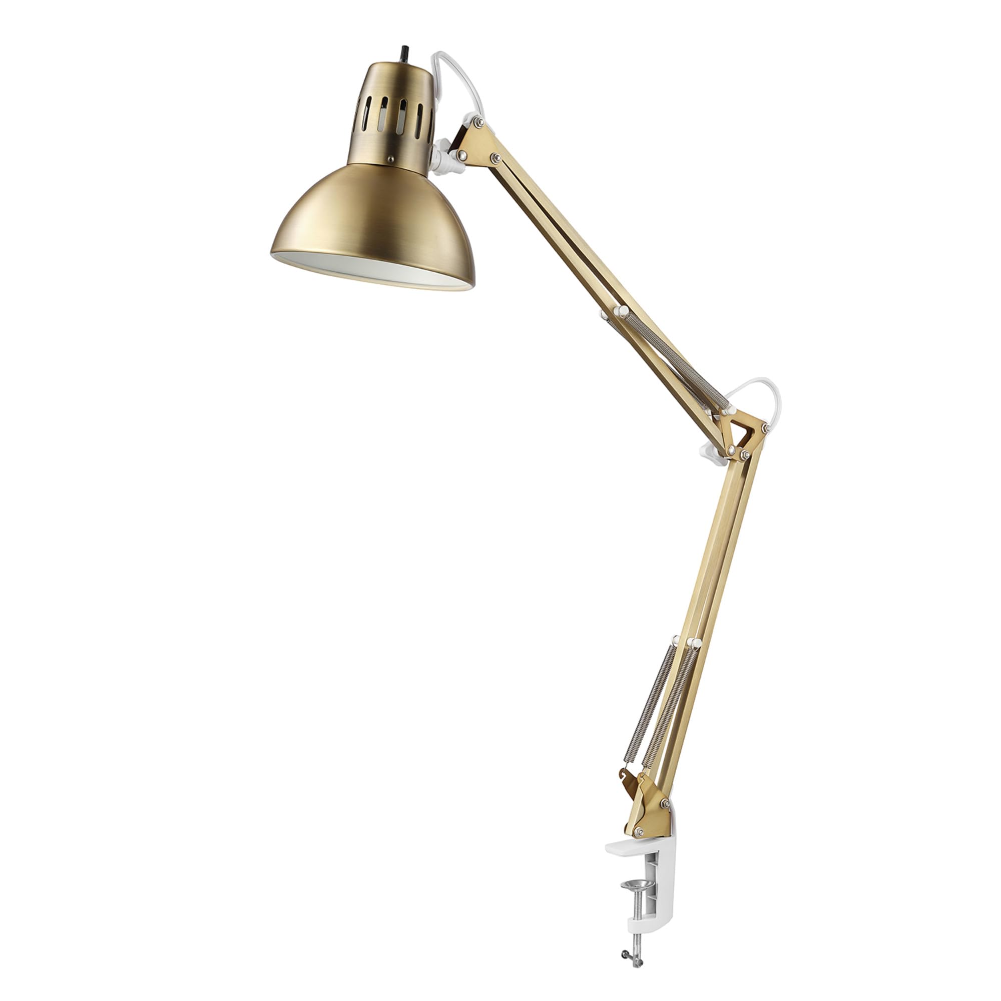 Globe Electric 62000010 32" Multi-Joint Desk Lamp with Metal Clamp, Matte Brass,