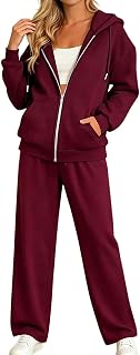 Lounge Sets for Women 2 Piece Track Suit Zip Up Hoodie Wide Leg Sweatpants Trendy 2026 Activewear Fall Winter Travel Outfit
