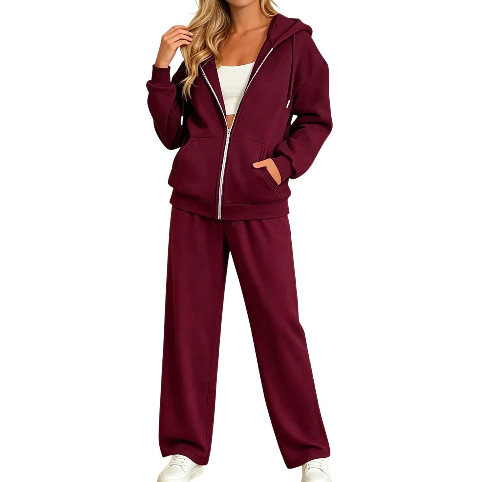 Lounge Sets for Women 2 Piece Track Suit Zip Up Hoodie Wide Leg Sweatpants Trend