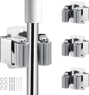 JAMEND CLXP 3PCS Broom and Mop Holder, Heavy Duty Garden Tool Organizer Rack Rake and Shovel Handle, Stainless Steel Mop Hanger. Wall Mounted Utility Rack with Screws, Silver.