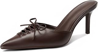 Black Kitten Heels for Women Pointed Closed Toe Dressy Bow Heel Vintage Heeled Mules Sexy Pointy Studded Slip on Stiletto Pump Shoes