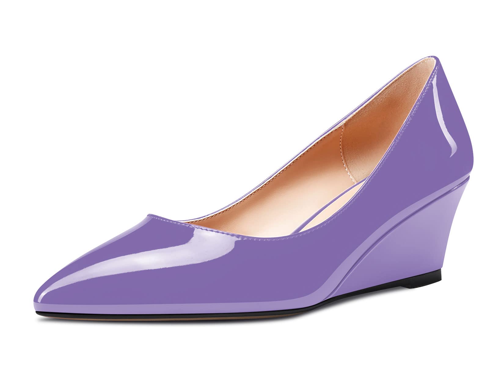 Aachcol Women's Medium Wedge Heel Pointed Toe Pumps Slip-On Wedding Party Shoes 