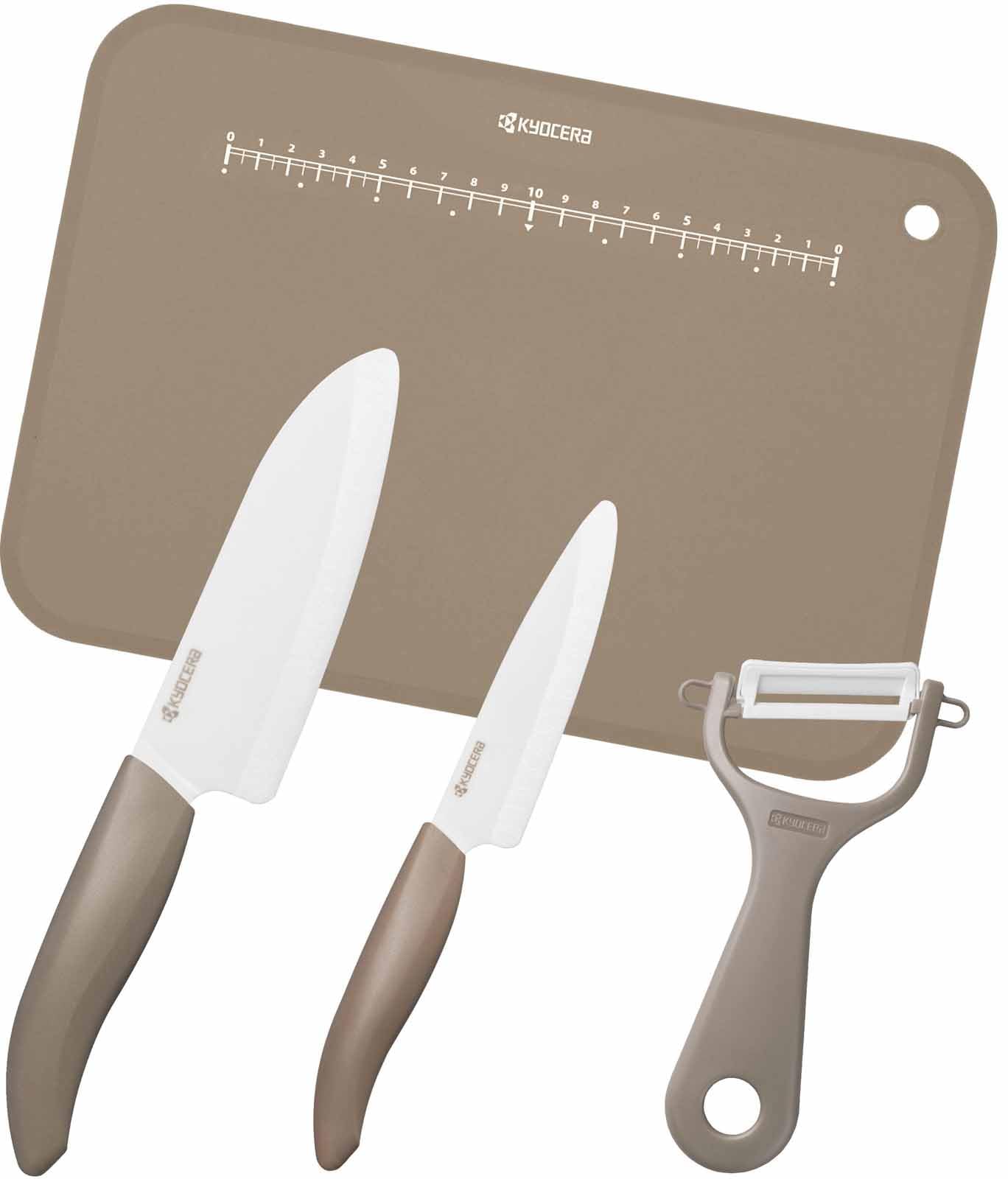 Kyocera GF-B441LBG-AZ Ceramic Knife Peeler Cutting Board 4-Piece Set, Cuts Light