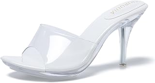 LIURUIJIA Women's Clear Mule Heels Open Toe Slip On Sandals