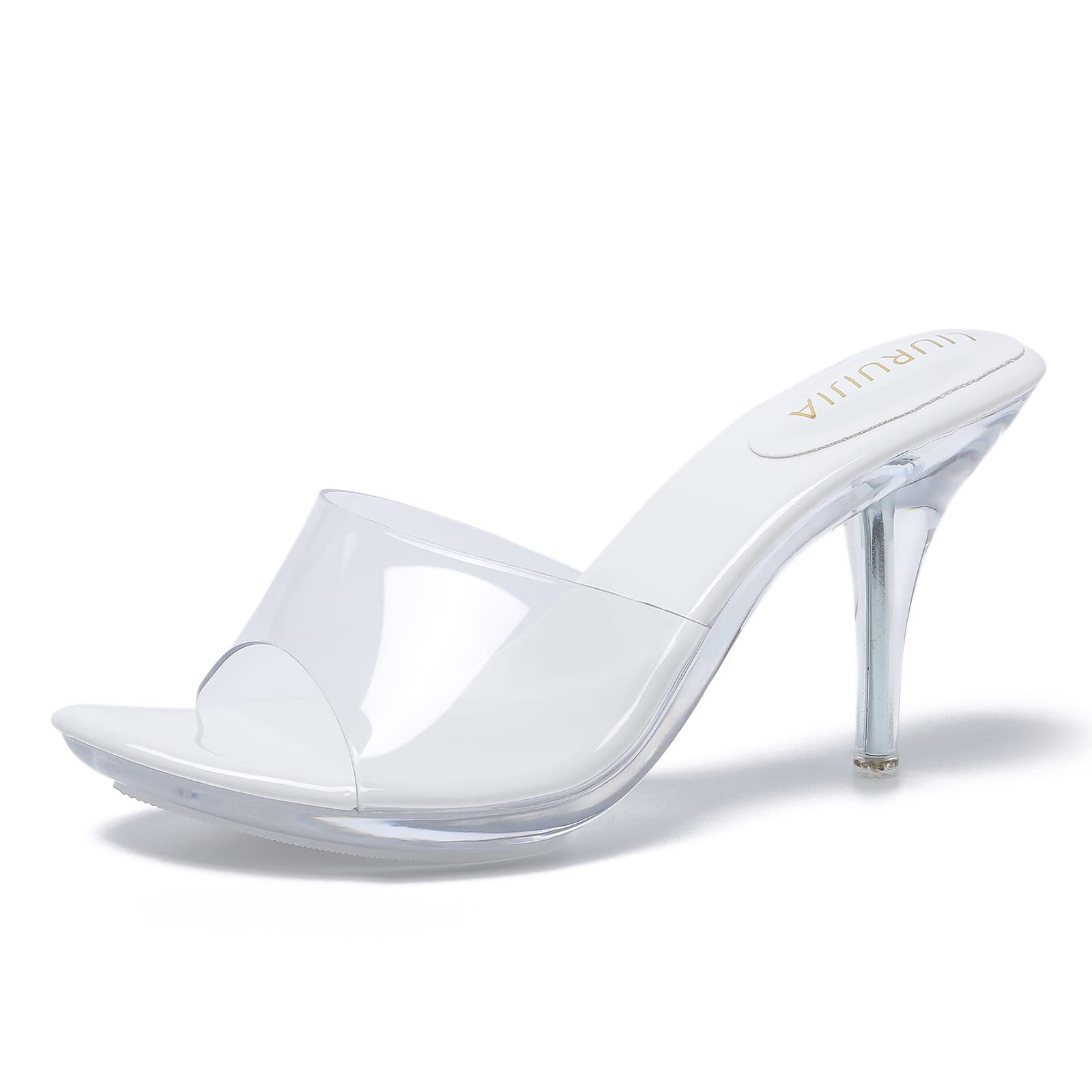 LIURUIJIA Women's Clear Mule Heels Open Toe Slip On Sandals