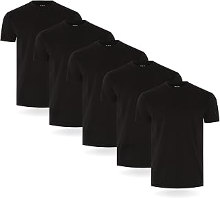 FM London Pack of 3/5 Cotton Rich T-Shirts for Men, Slim Fit