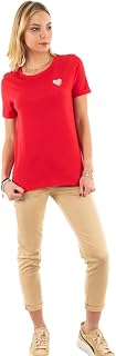 ONLY Women Plain Brand Heart T-Shirt | Basic Shortsleeve Round Neck Top | Unicolored Shirt ONLKITA