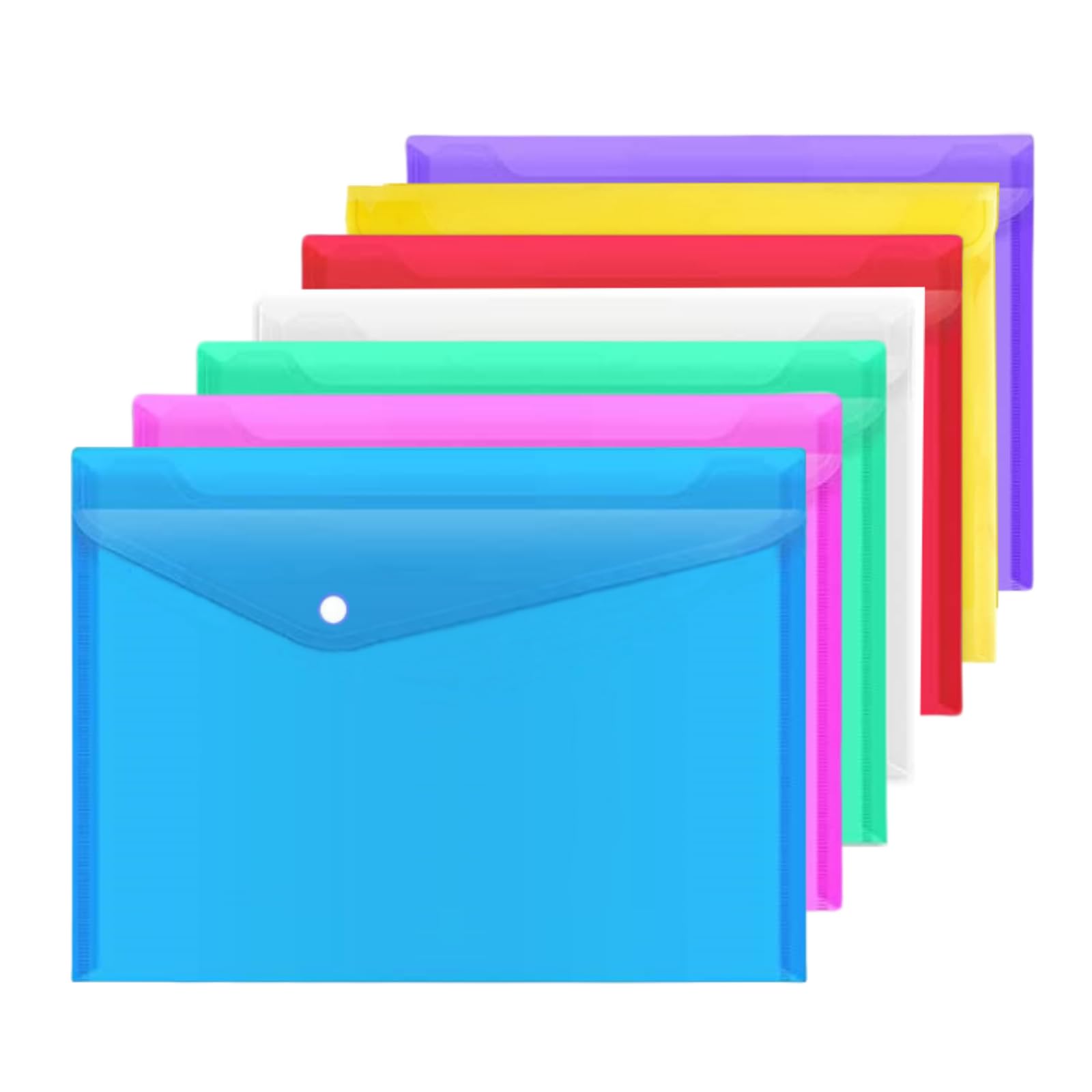 A4 Plastic Wallets 7PCS Folders Waterproof Plastic Wallet Transparent Colours wi
