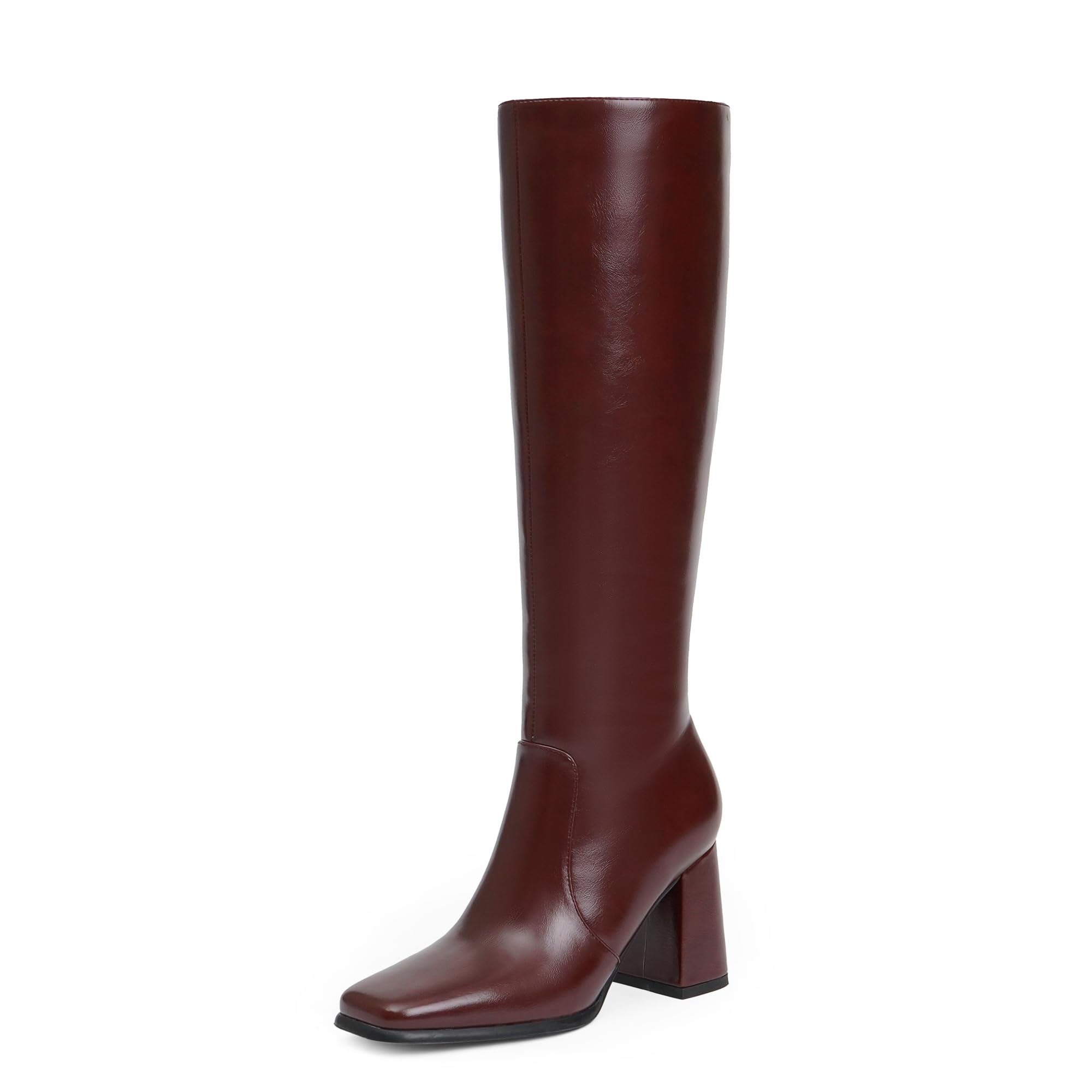 Modatope Knee High Boots Women Square Toe Chunky Heel Fashion Tall Boots