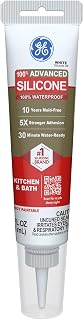 GE Advanced Silicone Caulk for Kitchen & Bathroom, White, 2.8 fl oz Tube, 1 Pack - 100% Waterproof Silicone Sealant, 5X Stronger Adhesion, Shrink & Crack Proof