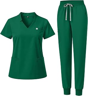 Scrubs for Women Set, Notched V-neck Top & Jogger Pants