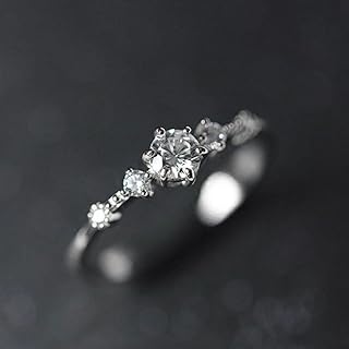 White Gold Plated Cubic Zirconia Ring Inlaid Elegant Personalized Accessory Ideal for Women's Daily Wear, Casual Wear, Party, Holiday, Anniversary, Love Jewelry