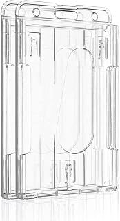 Pawfly 2 Pack Vertical 2-Card Badge Holders for Office School IDs | Rigid transparent PC case holds 2 cards vertically thumb slot allows easy card removal for office, school and access IDs.