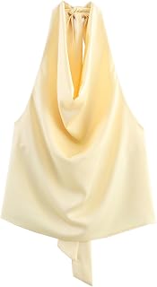 CORIRESHA Women's Elegant Satin Tie Back Cowl Neck Sleeveless Silk Backless Tank Top