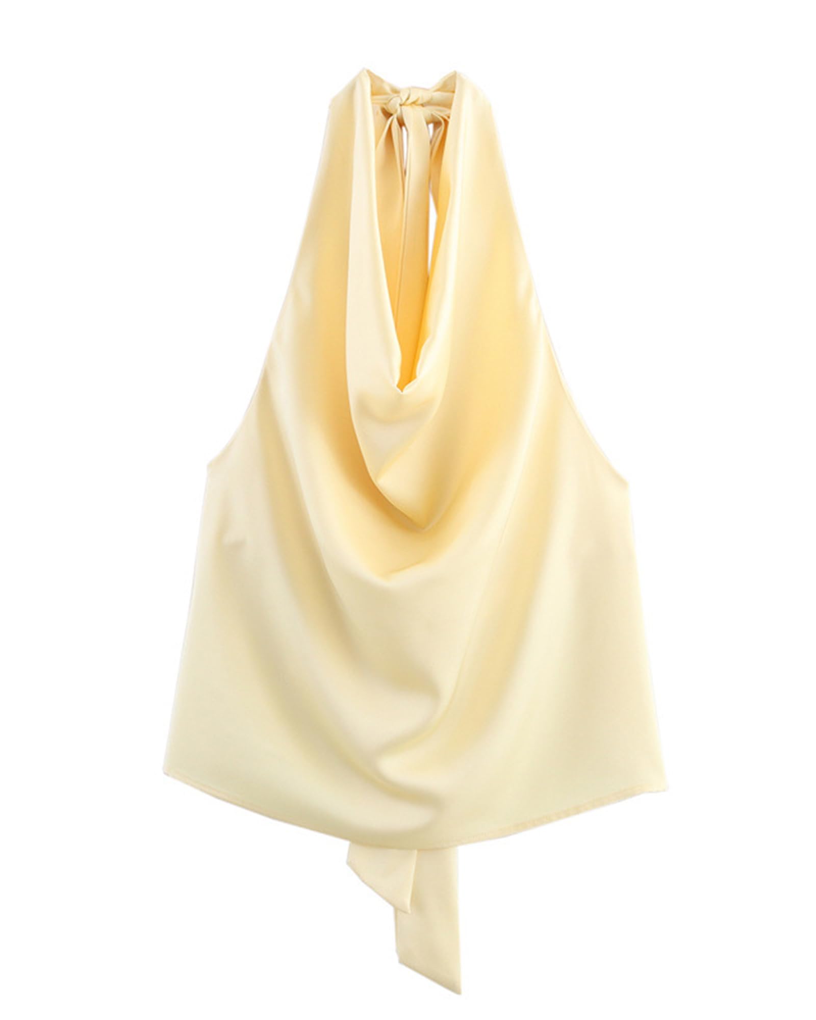CORIRESHA Women's Elegant Satin Tie Back Cowl Neck Sleeveless Silk Backless Tank