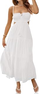 Fisoew Women's Spaghetti Strap Maxi Dress Summer Backless Cut Out Dresses