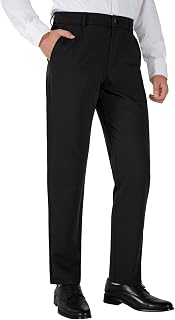 Plaid&Plain Men's 4-Way Flex Stretch Slim Fit Dress Pants