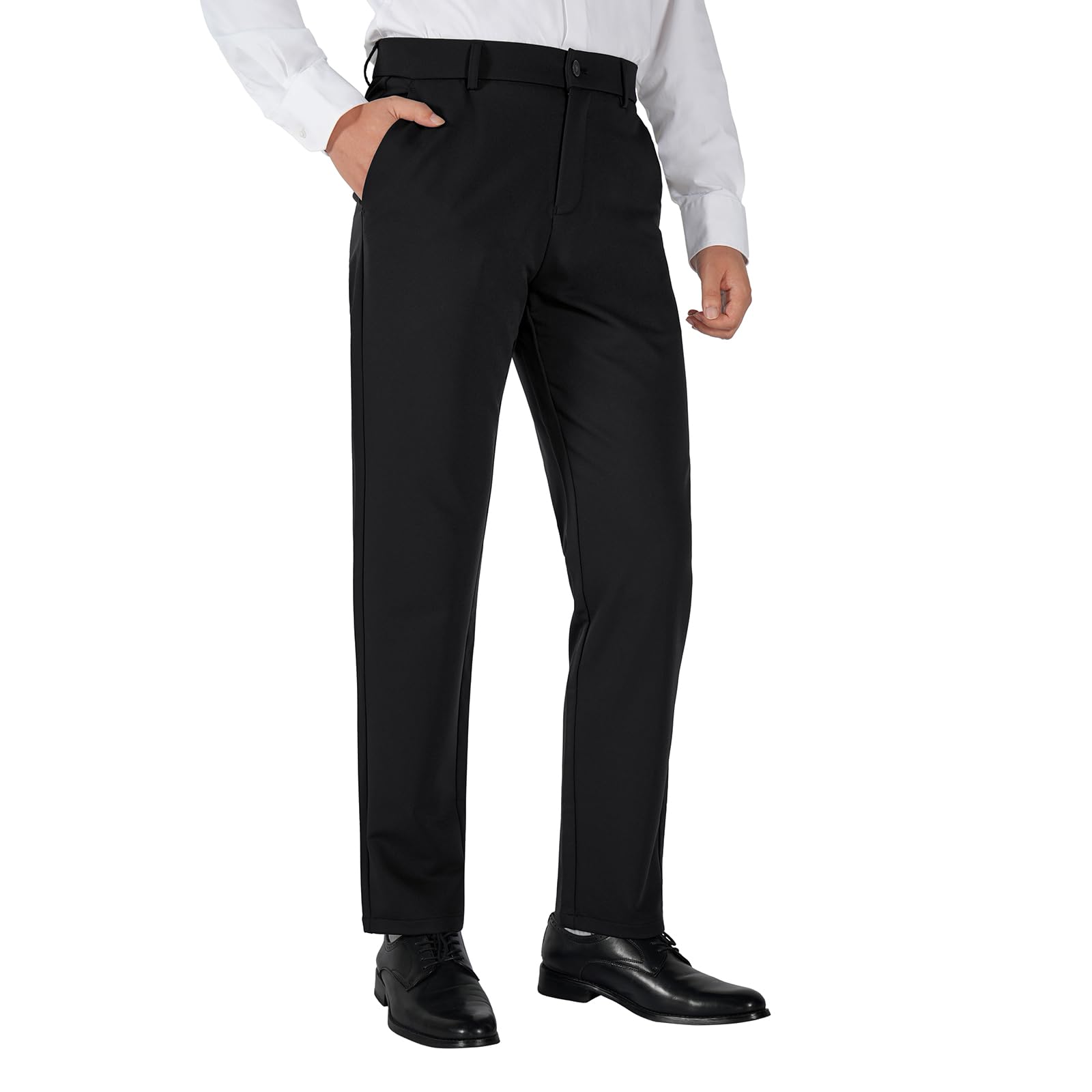Plaid&Plain Men's 4-Way Flex Stretch Slim Fit Dress Pants