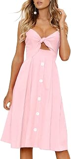 FANCYINN Womens Tie Front Button Down A-Line Dresses Summer Spaghetti Strap Midi Dress Floral Prints