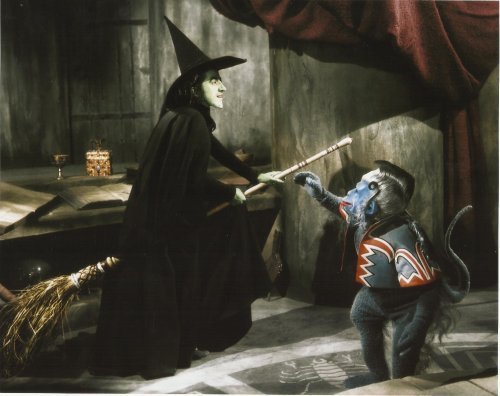 The Wizard of Oz 8 x 10 inch Photo Margaret Hamilton on Broomstick w/Flying Monk