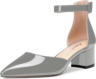 Aachcol Women's Ankle Strap Pumps Closed Toe Chunky Block Mid Heel D'Orsay Two-Piece 5 cm