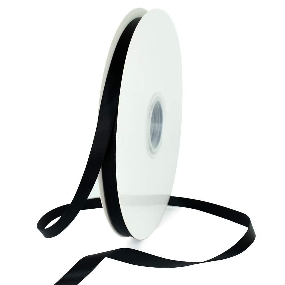 TONIFUL 100yds 3/8 Inch Black Satin Ribbon for Craft Gifts Wrapping | Thin Solid