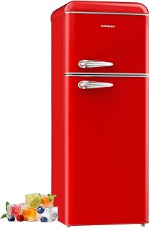 BANGSON 7.5 Cu.Ft Retro Refrigerator with Top Freezer Red | 2 Door Apartment Fridge, Adjustable Thermostat, Refrigerator for Office, Kitchen, and Home