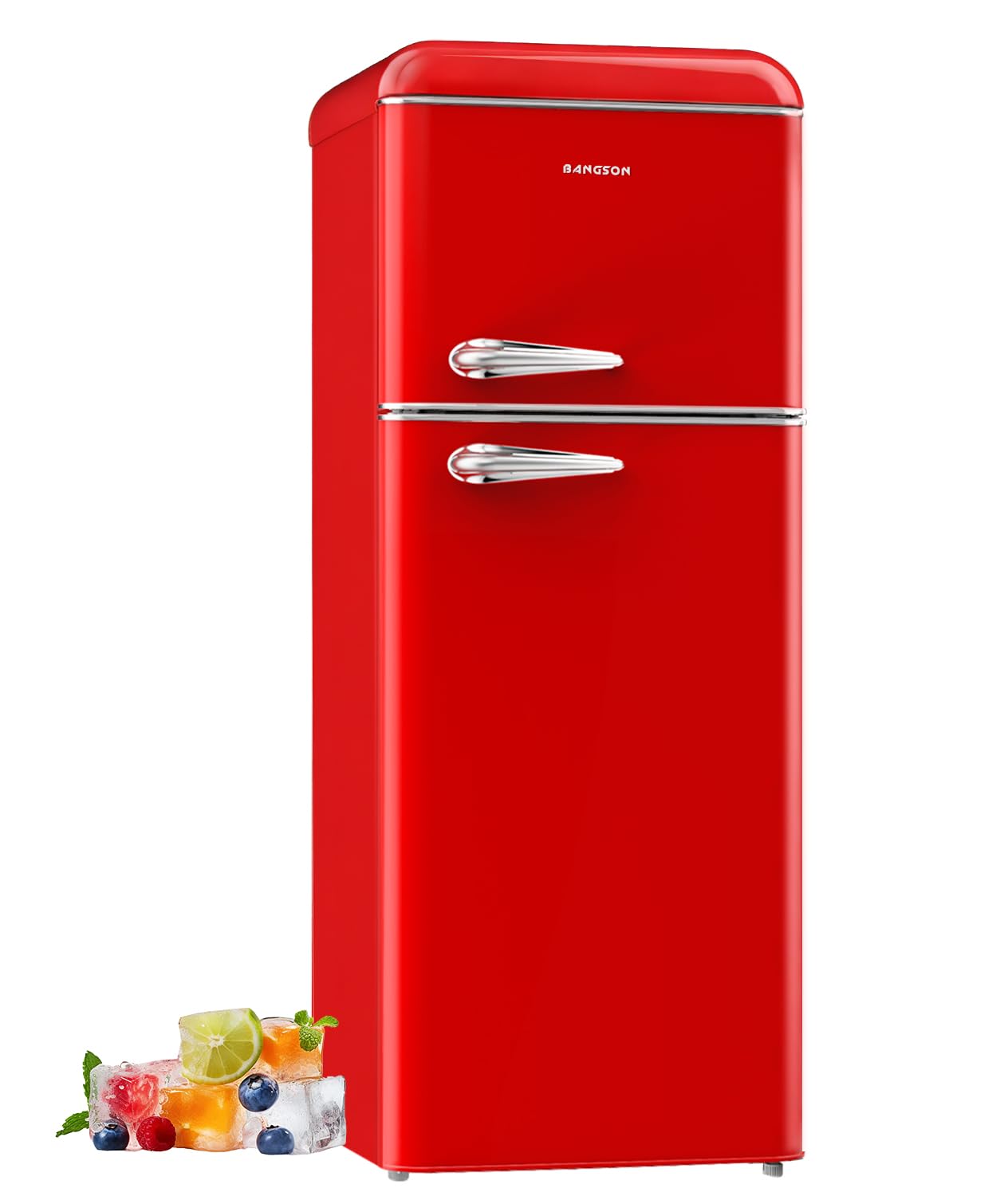 BANGSON 7.5 Cu.Ft Retro Refrigerator with Top Freezer Red | 2 Door Apartment Fri