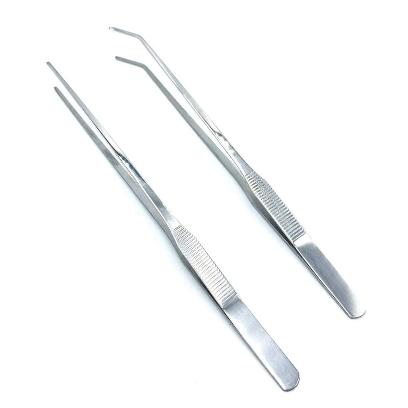 2PCS Aquarium Tweezers Stainless Steel Straight and Curved Tweezers Set Long Han